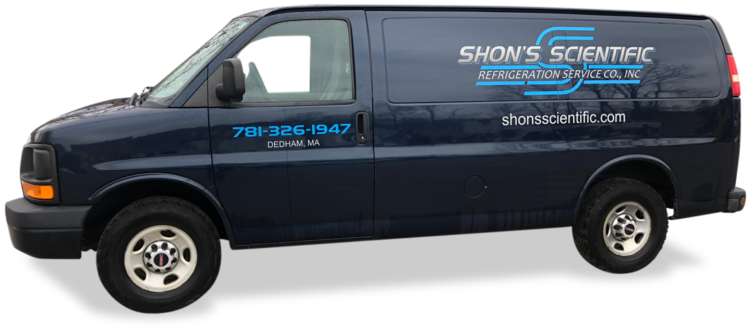 Shon's navy blue Van with Logo on the side